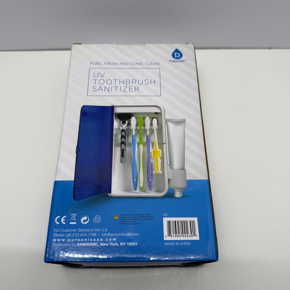 Pursonic UV Toothbrush Sanitizer Wall Mount Storage Case White Blue S2, Sealed